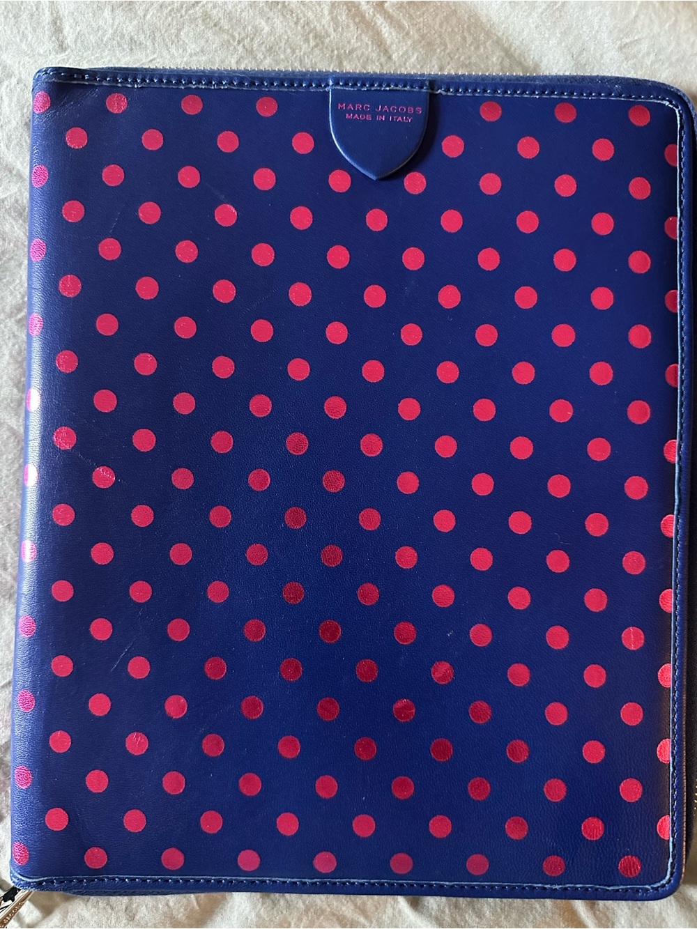 Marc Jacobs Navy Folio with Pink Polka Dots